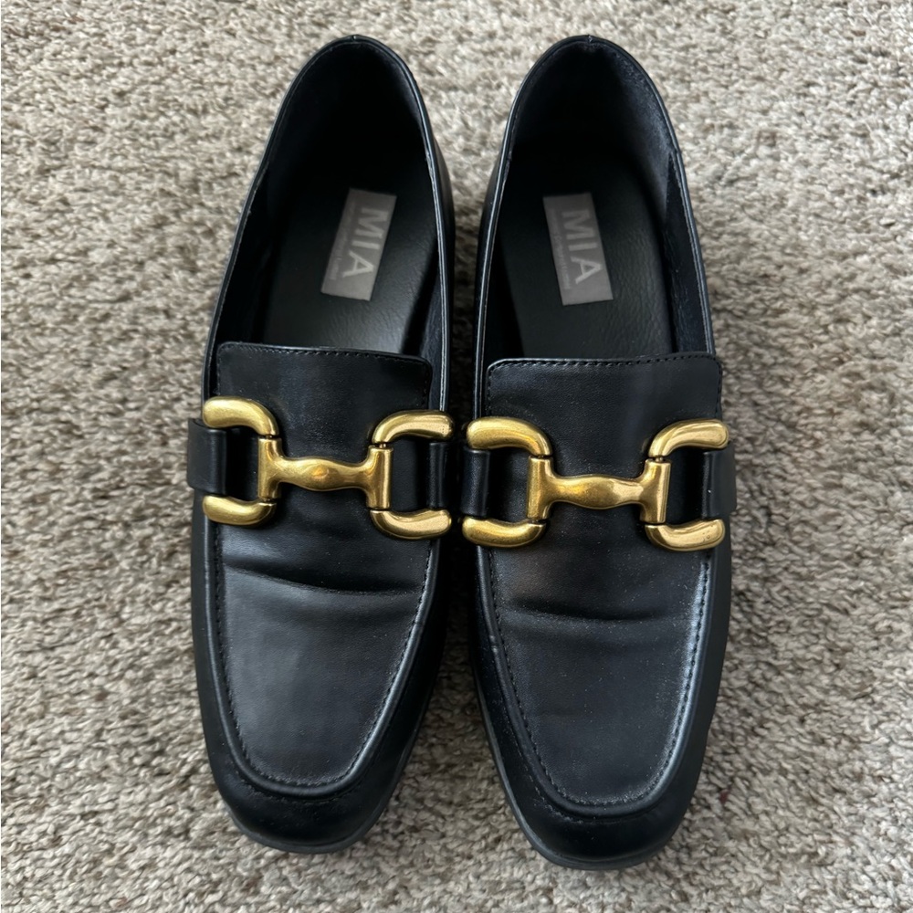 Black loafers, slip on shoes